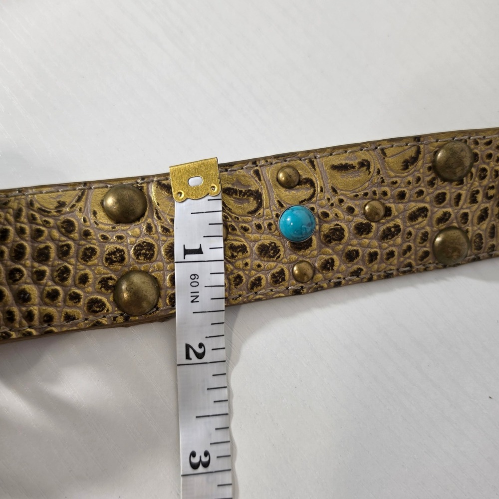 Kathy Van Zeeland Western Concho Belt Bronze Faux Croc Turquoise Studded Boho S - Picture 13 of 14